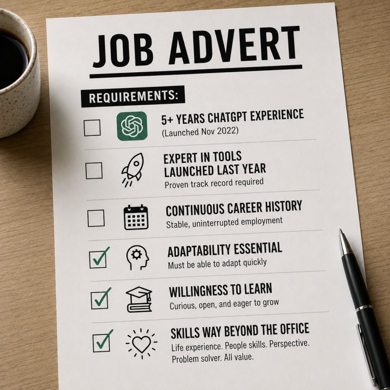 A job advert with unrealistic requirements checklist