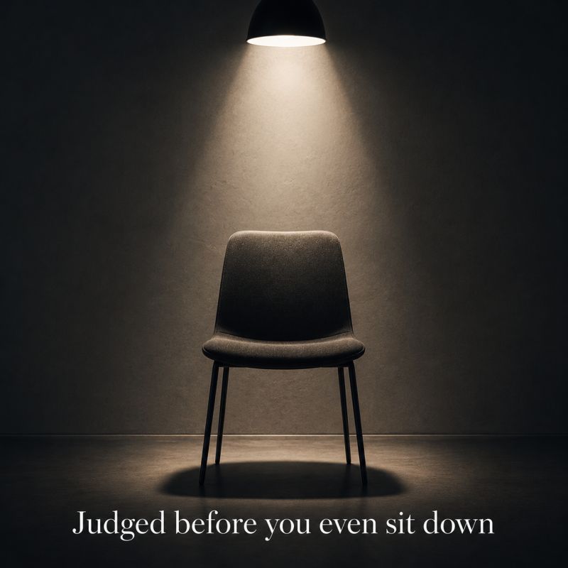 A lone chair under a spotlight - Judged before you even sit down
